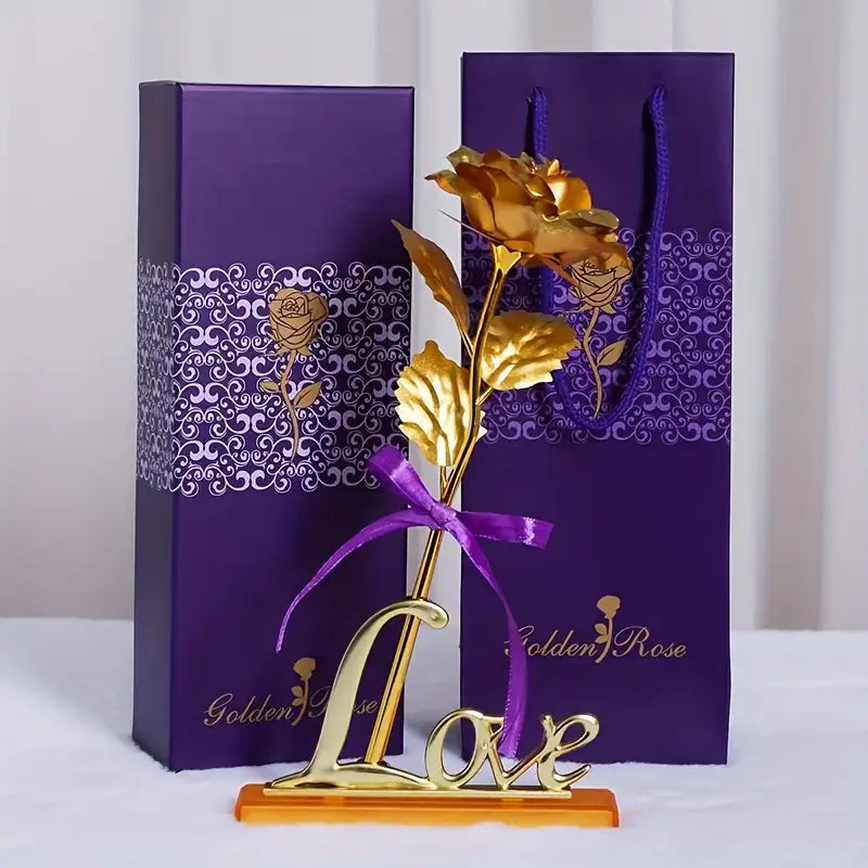 Rose Gold Artificial Flower with Rose Box With Free Love Stand